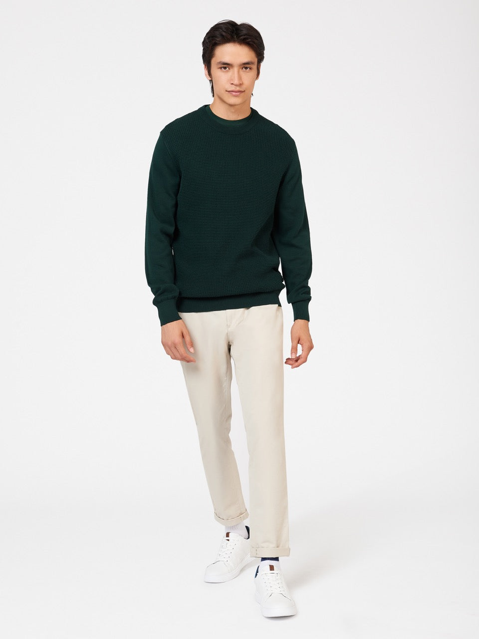 Knitwear Ben Sherman Textured Crewneck Vert Foncé | IYC-42004449